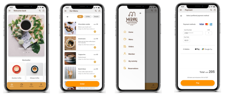 mockups of main screens