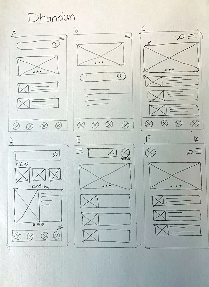 dhandun app paper wireframe